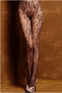 Black Floral Lace Sheer Pantyhose
